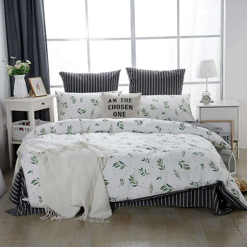 YAXINLAN Classic bedding set Pure cotton A/B double-sided pattern Cartoon Simplicity Bed sheet, quilt cover pillowcase 4-7pcs - Цвет: Z-1022