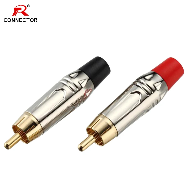 50pcs/25pairs RCA jack connector Male Plug RCA gold plated adapter  red+black color