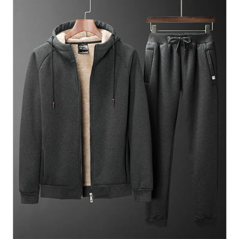 Зимняя одежда плюс бархат толстый большой размер свитер костюм сплошной цвет ягненка кашемир высокое качество хлопок Повседневный Двухсекционный