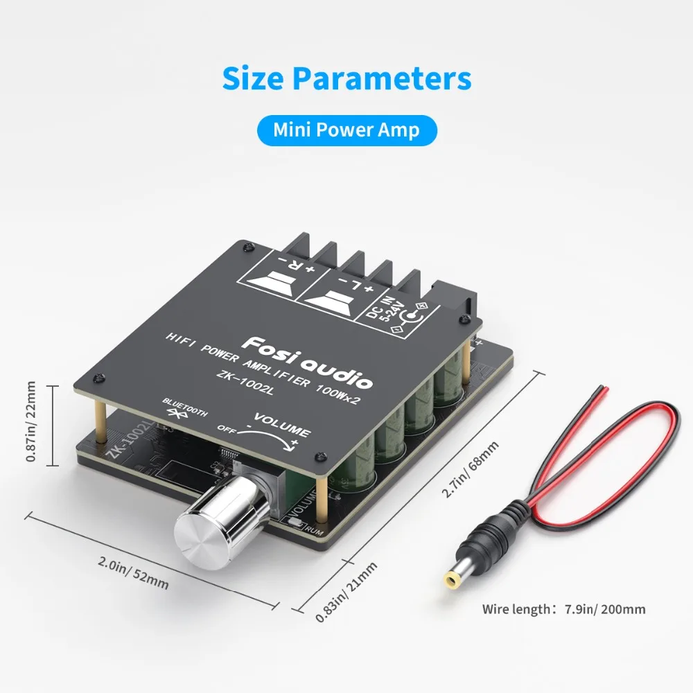 Fosi Audio Bluetooth 5.0 Digital Amp Module 100Wx2 Wireless Stereo Power Audio Amplifier Board ZK-1002L integrated amplifier