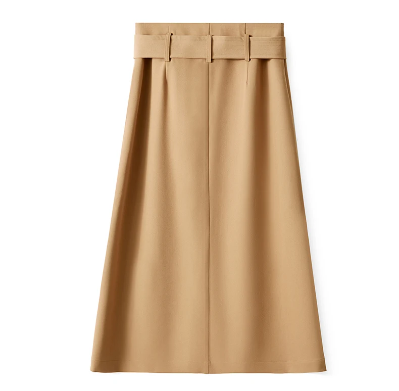 AMII Minimalism Summer Autumn Fashion Solid Aline Single-breasted Women Skirt Causal Belt Calf-length Female Skirt 12030047