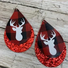 Новые Заказные каплевидные рождественские блестящие Двойные серьги из искусственной кожи Многослойные модные серьги в форме оленя женские подарки для девушек