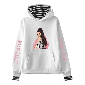 

Hot Sale Ariana Grande White Hoodie Women Winter Fashion Casual Fake two piece Sweatshrit Ariana Grande Women's Hoody Clothes