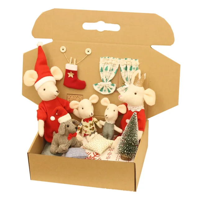 Christmas mouse family dollhouse cute stuffed animal dolls kids christmas presents soft mouse plush toys High quality box doll 2