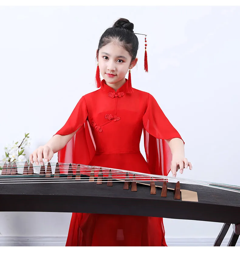 Детская одежда для хорового танца guzheng; платье с длинными рукавами; юбка Феи; народная музыка; одежда для выступлений в средней школе