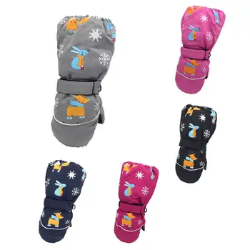 

Toddler Kids Winter Waterproof Windproof Long Cuff Gloves Cute Rabbit Deer Printed Thicken Warm Snow Ski Non-Slip Mittens 2-6 T