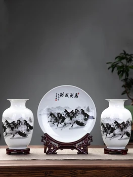 

Modern Jingdezhen Ceramics Vase+Plate Set Decoration Home Livingroom Accessories Crafts Office Desktop Desk Figurines Ornaments