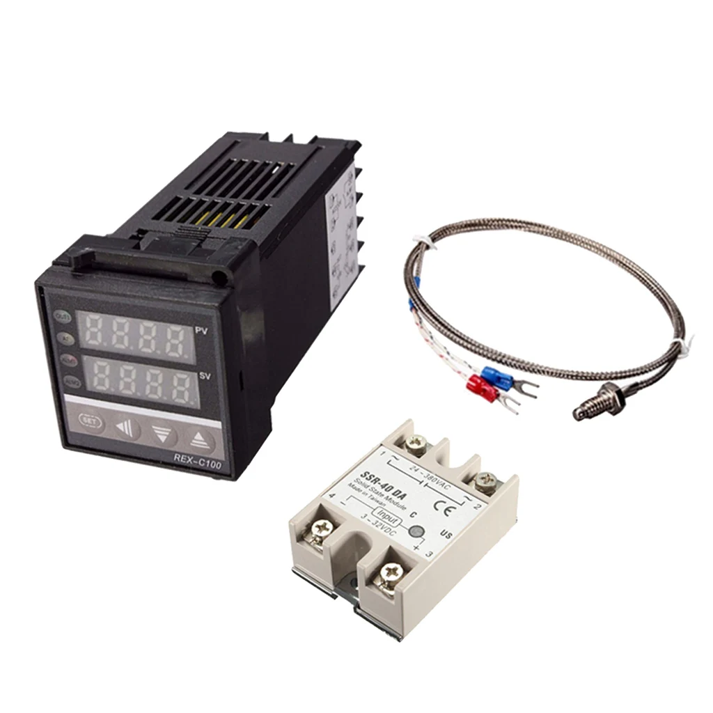 1 комплект PID контроллер Набор: цифровой 110-240 в PID REX-C100 регулятор температуры + Макс. 40 А SSR + K термопара