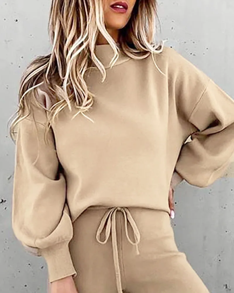 

Spring Autumn Solid Color Casual Sport Suits Women Two Piece Set Fashion Long Sleeve Top and Pant Plus Size Loose Playsuit