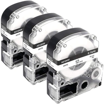 

3Pcs 12mm Label Maker Tape Label Maker Black on White Label Tape for Epson/KingJim Printer