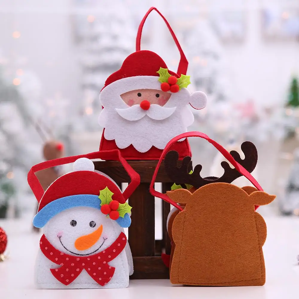 

DIY Christmas Tree Hanging Ornament Candy Apple Supplie Cartoon Patchwork Santa Claus Snowman Reindeer Felt Craft Gift Bag FZ166