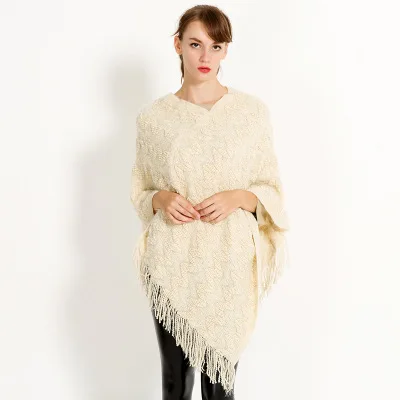 beige ponchos Модная накидка с блестками для женщин, пончо с бахромой и накидками, плюшевый вязаный пуловер, Cachecol, пончо, женская зимняя накидка, Пашмина Шаль - Цвет: beige ponchos