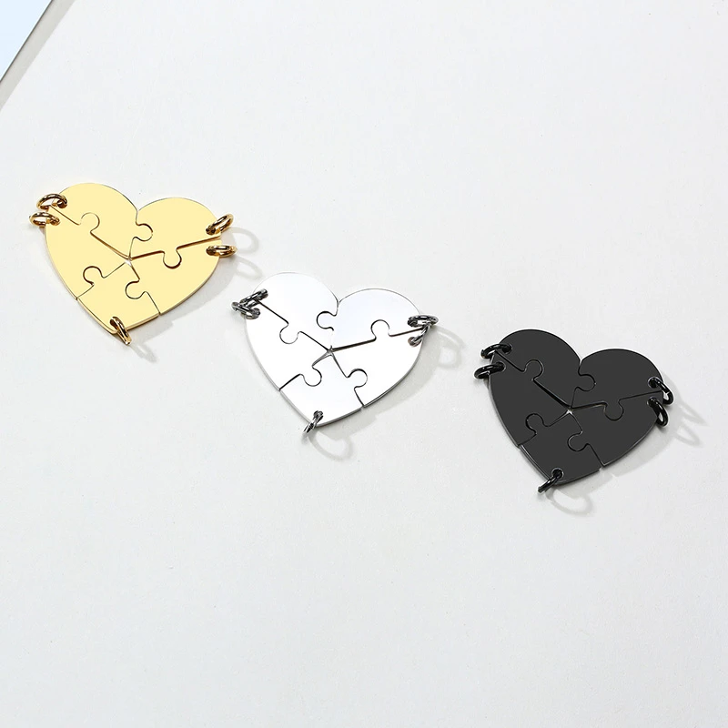 Vnox 5Pcs BFF Necklaces for Women Men Custom Engrave Stainless Steel Heart Puzzle Pendant Best Friends Friendship Gifts Jewelry