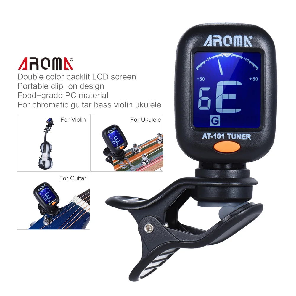 Guitar Tuner Foldable Rotatable Clip-on High Sensitivity For Bass Ukulele Chromatic Accessories AROMA AT-01A/101