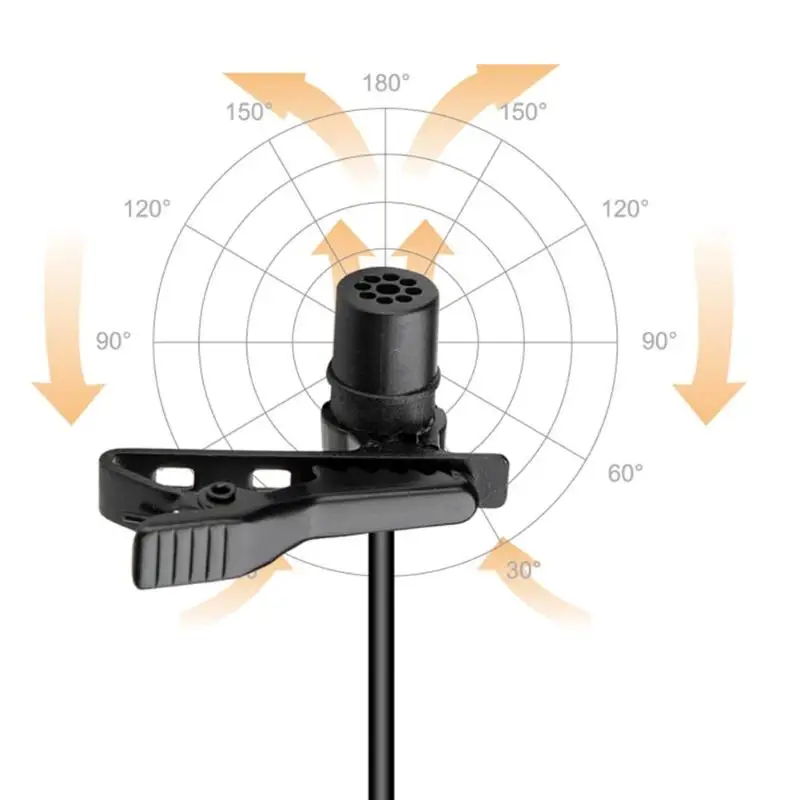 3.5mm Studio Speech Clip On Lapel Condenser Microphone for Interview Recording Line Length 20 Feet Directivity Omnidirectivity