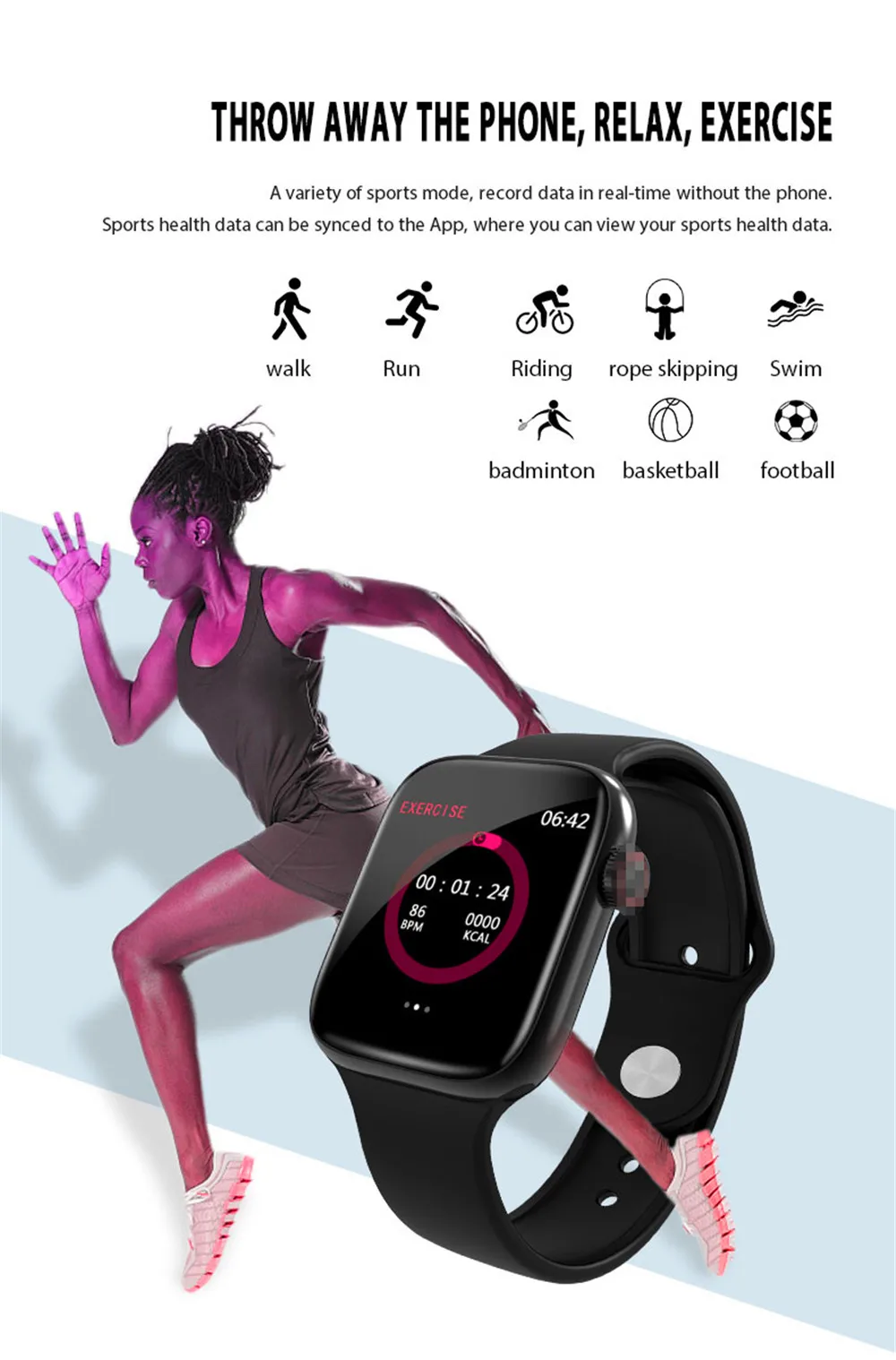 Умные часы W4, Bluetooth, шагомер, умные часы, кровяное давление, водонепроницаемые, пульсометр, умный Браслет, напоминание о сообщениях