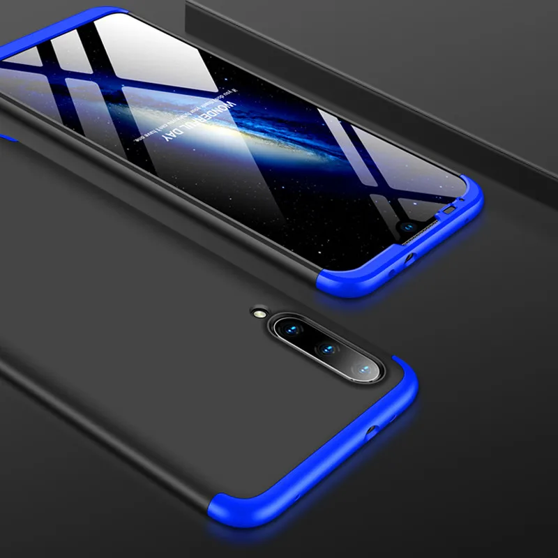 Xiaomi mi A3 CC9 CC9E чехол с защитой на 360 градусов чехол для телефона для mi 9 Lite mi A3 чехол+ стеклянная пленка для mi A3 mi CC9 - Цвет: Black and Blue
