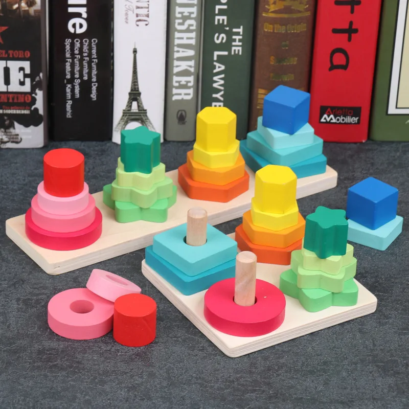 

Children Wood Splicing Toys Children Early Education Toy Gift Wood Building Blocks Wooden Four Case Column Wisdom Case Column