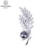 Warme Farben, Новое поступление, жемчужные броши для женщин, роскошная инкрустированная цирконием, брошь в форме оливкового листа, шарфы, булавки для костюма, подарок для леди