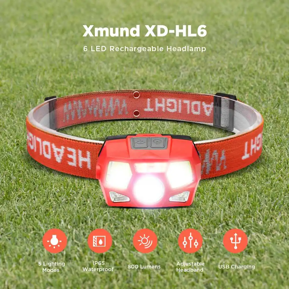 Xmund XD-HL6 XPE+ COB+ светодиодный налобный фонарь с Индукционным датчиком 800LM, 5 режимов, IP65, водонепроницаемый фонарик для езды на велосипеде, альпинизма, аварийный фонарь
