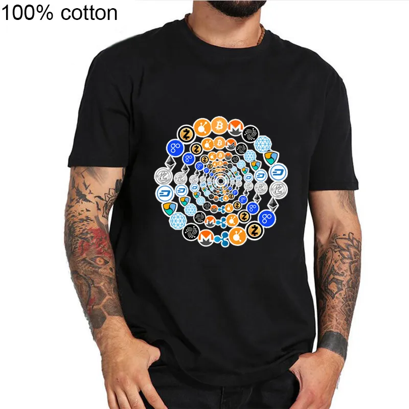 

T Shirts Bitcoin In Cryptography We Trust Men's O Neck Moon Short Sleeve Cryptocurrency T-Shirts Men Funky Tees Cotton Clothes