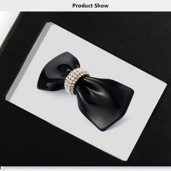

2020 New Design Classic Black Bow-knot Hair Barrettes Clips Acetate Hairpins Imitation Pearl Elegant Hair Clips For Women Tiara