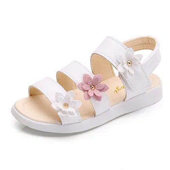 

High Quality Girls Sandals Flowers Sweet Soft Candy Color Children Beach Shoes Summer Floral Sandals Princess Fashion Cute
