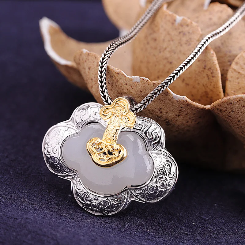 Pendant Uglyless Vintage Ethnic Abstract Heart Jewelry Sets for Women Natural Jade Earrings+ Pendants NO Chains 925 Silver Bijoux S23 - Цвет камня: Pendant