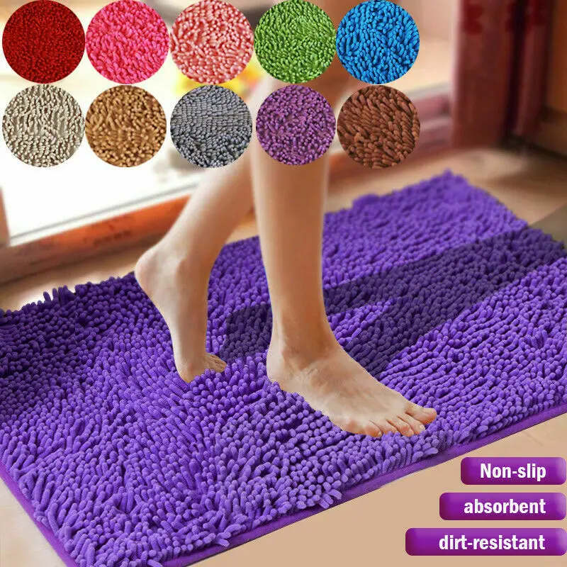 Soft Microfiber Shaggy Non Slip Absorbent Bath Mat Bathroom Shower Rugs Carpet