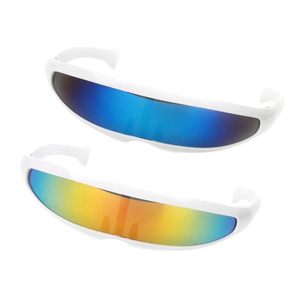 2pcs Yellow Blue UV Protect Alien Futuristic Eyeglasses Narrow Cyclops Color Mirrored Lens Visor Sunglasses 2pcs Yellow Blue UV Protect Alien Futuristic Eyeglasses Narrow Cyclops Color Mirrored Lens Visor Sunglasses
