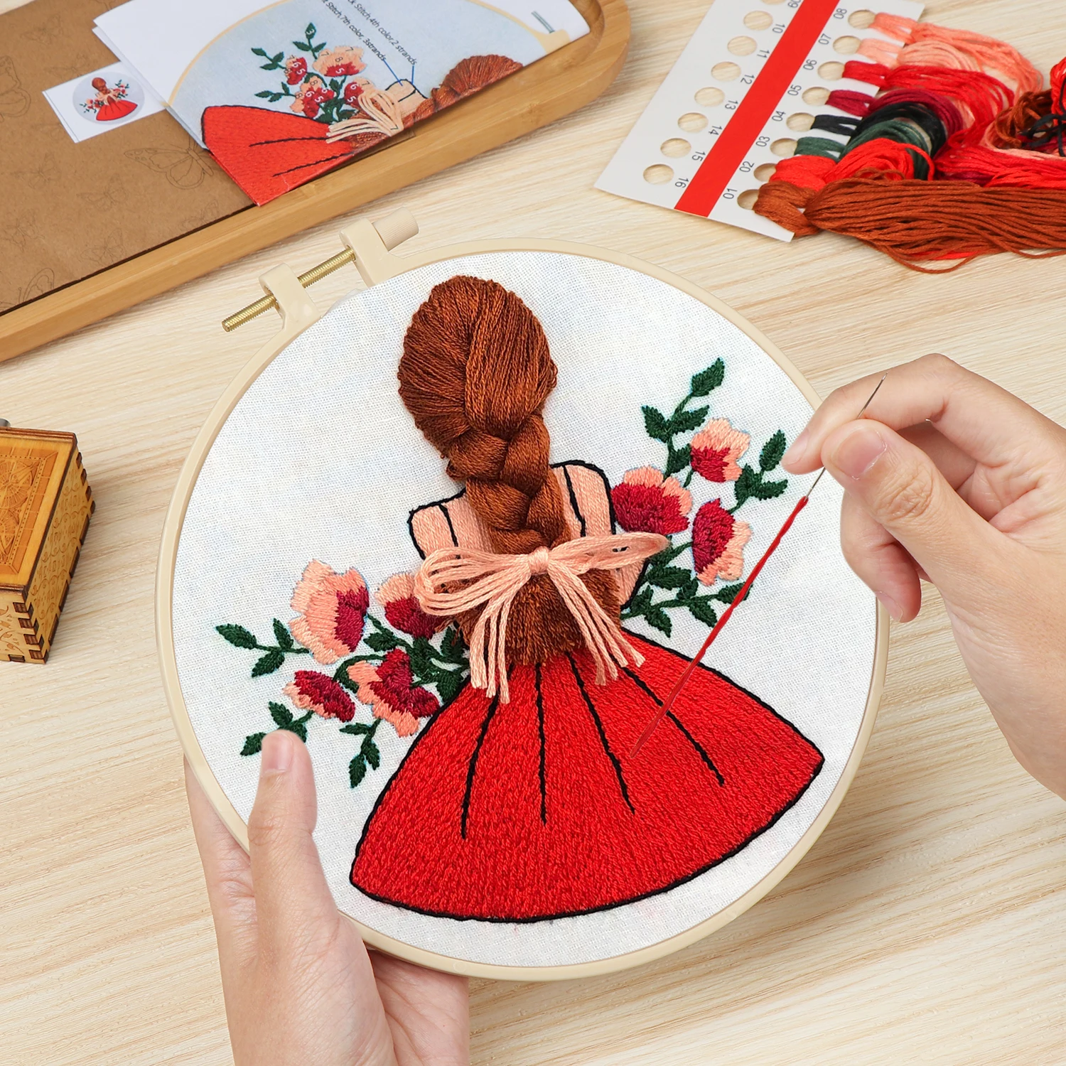 Cute Girls Embroidery Kit Cross Stitch Kit Beginner Ribbon Painting Handwork Needlework Sewing Supplies Borduurpakket Kruissteek