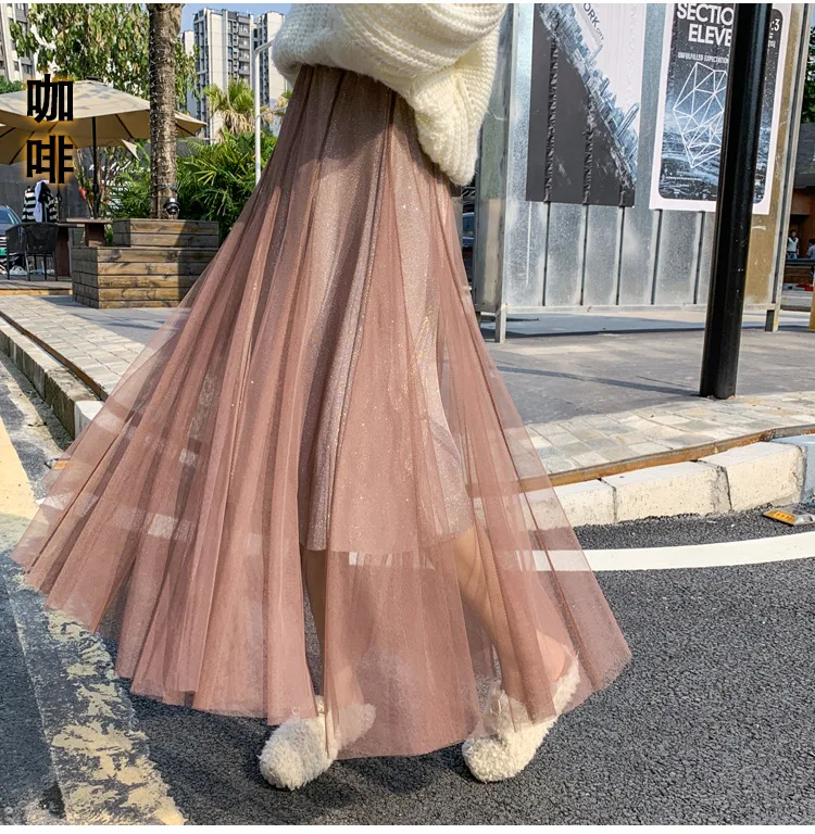Женские плиссированные юбки, новая Корейская версия, яркая сетчатая юбка halfling, высокая талия, большая юбка феи, юбки длинные для женщин