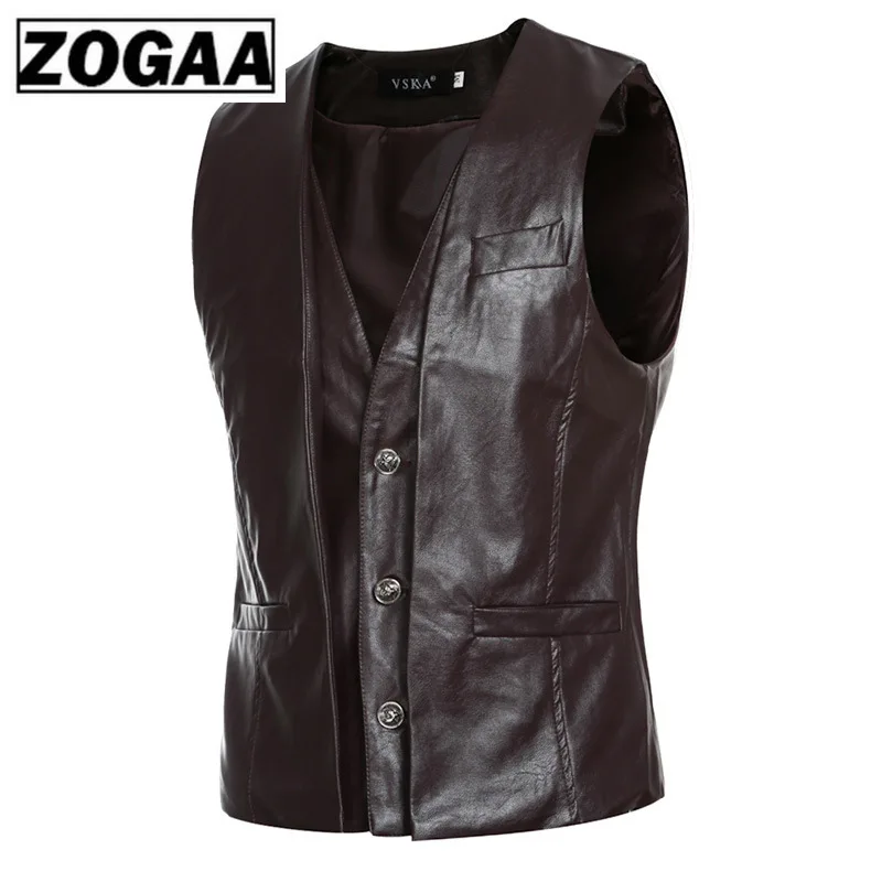 Men's Vest Retro Two-piece Design Male Casual Slim Leather Vest Fashion Sleeveless Jacket Coat For Men