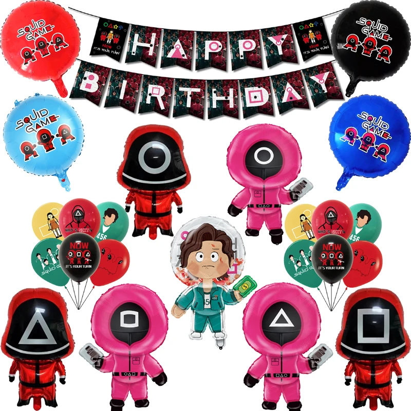 New Squid Game Latex Balloons Hot Movie Aluminum Foil Ballons Happy Birthday Party Decor Cartoon Fans Kids Adult Toys Supplies | Дом и сад
