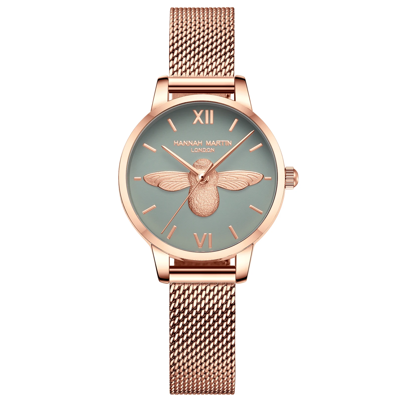 

Japan Movement Ladies Mesh Stainless Steel 3D BEE design Dial Female Wristwatch Top Brand Luxury Green Waterproof Women Watches