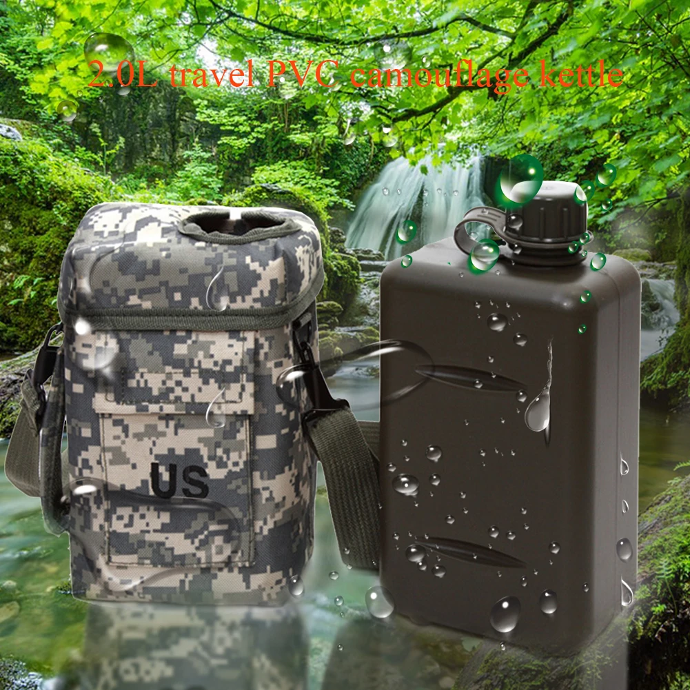 

2L Thermal PVC Canteen Wear Resistant Portable Camping Water Bottle Durable Military Kettle Sport Large Capacity Outdoor Travel