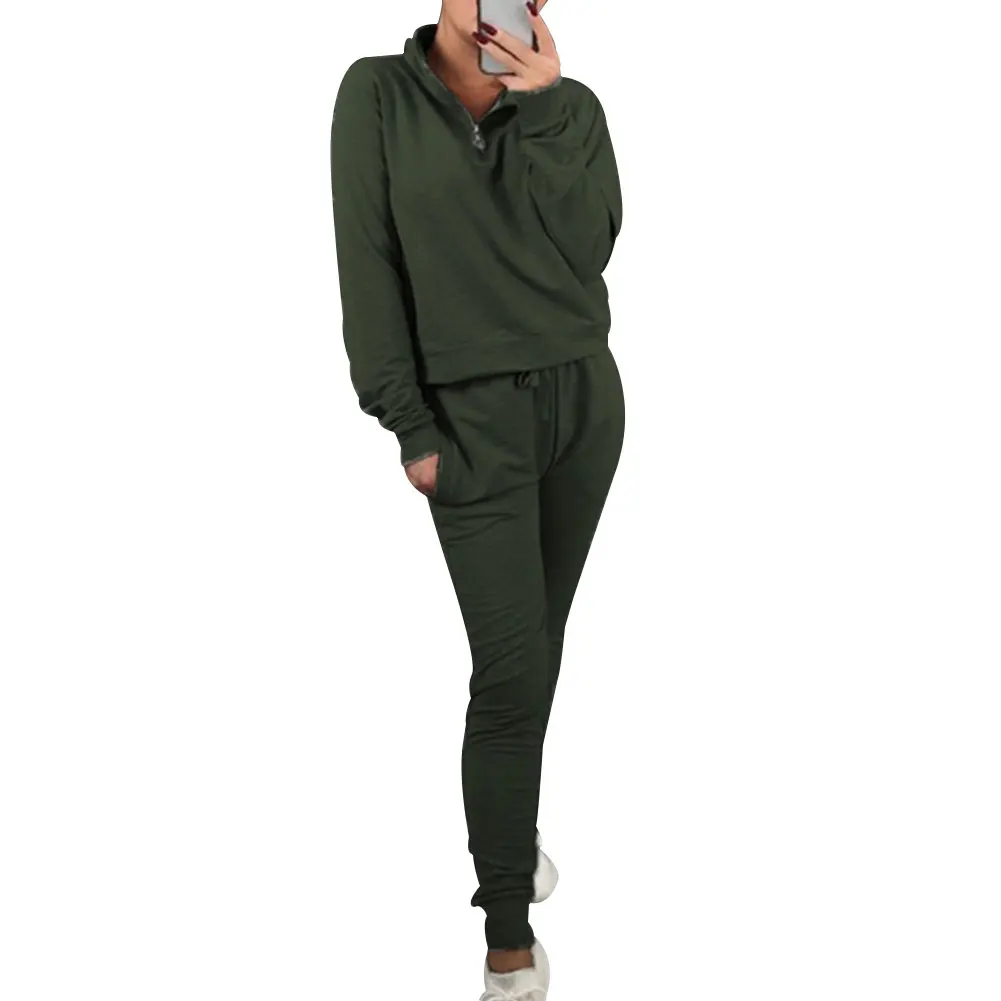Женский пуловер с длинным рукавом Толстовка+ брюки спортивный тренировочный костюм спортивный костюм для йоги FOU99 - Цвет: Зеленый