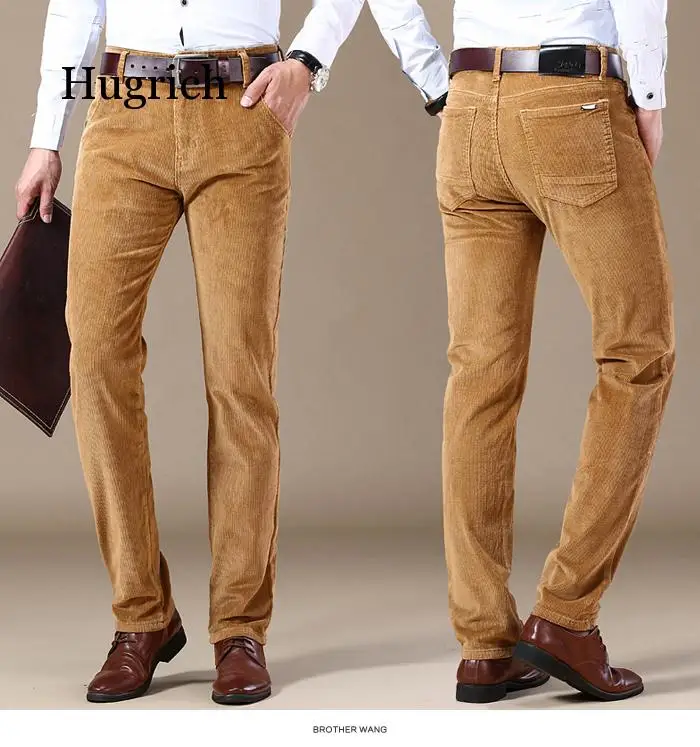 

2020 New Men's Corduroy Casual Pants Business Fashion Solid Color Elastic Regular Fit Trousers Male Black Khaki Coffee Navy