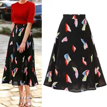 The new European and American style high waist slim body banquet fashion medium long print skirt chiffon dress