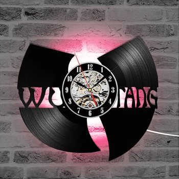 

Vinyl Record Wall Clock Modern Design WU TANG CLAN HIP-HOP Band Hot CD Record LED Clock 7 Colors Change Wall Watch Gift for Fans