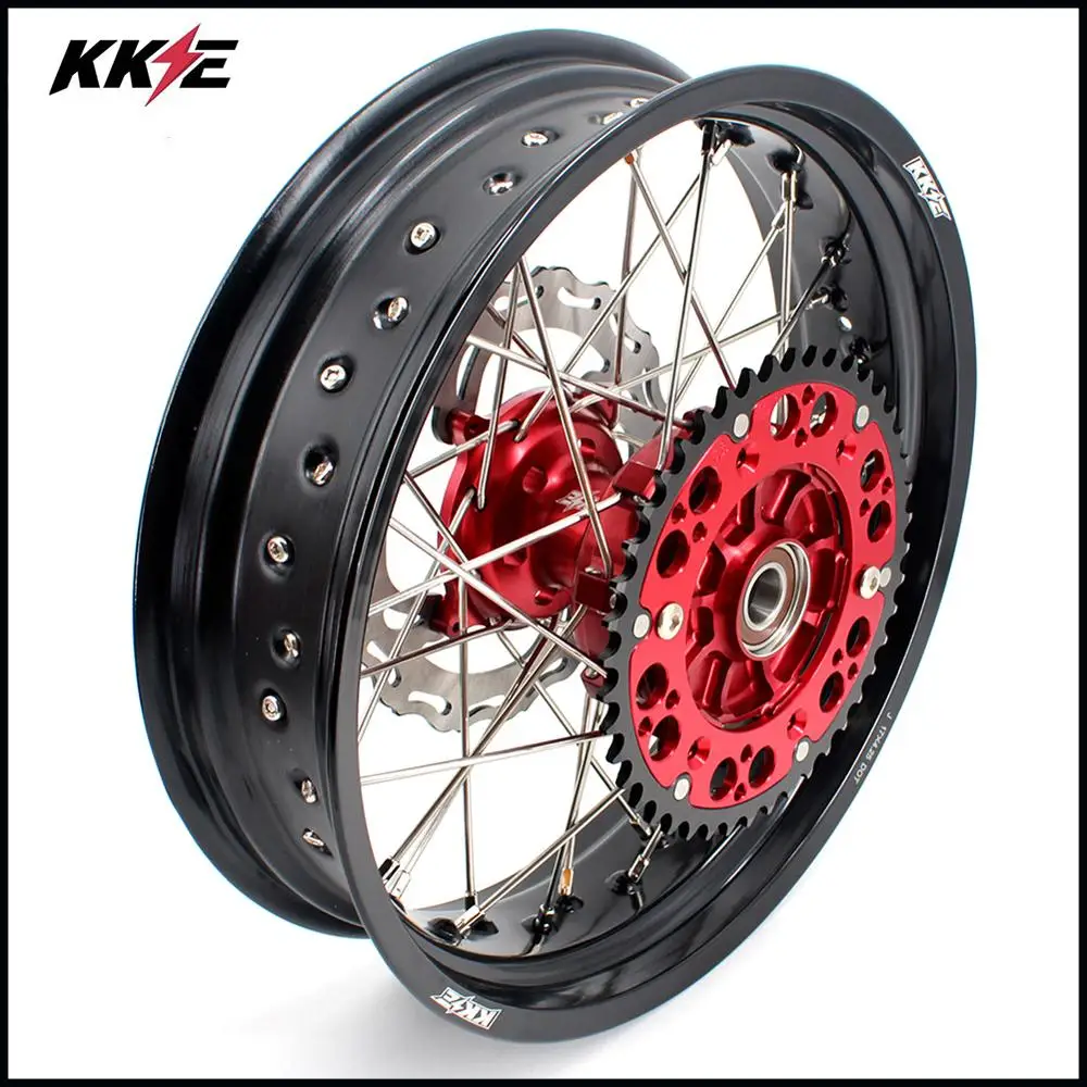 KKE 3,5/4,25*17 полный набор приводных колес Supermoto Cush для HONDA XR650L 1993- красная ступица красная звездочка