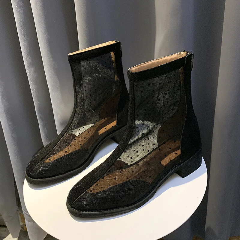 

Martin Boots Summer Breathable 2019 Fashion Network Surface Hollow out Boots Cool Breathable Polka Dot Semi-high Heeled WOMEN'S