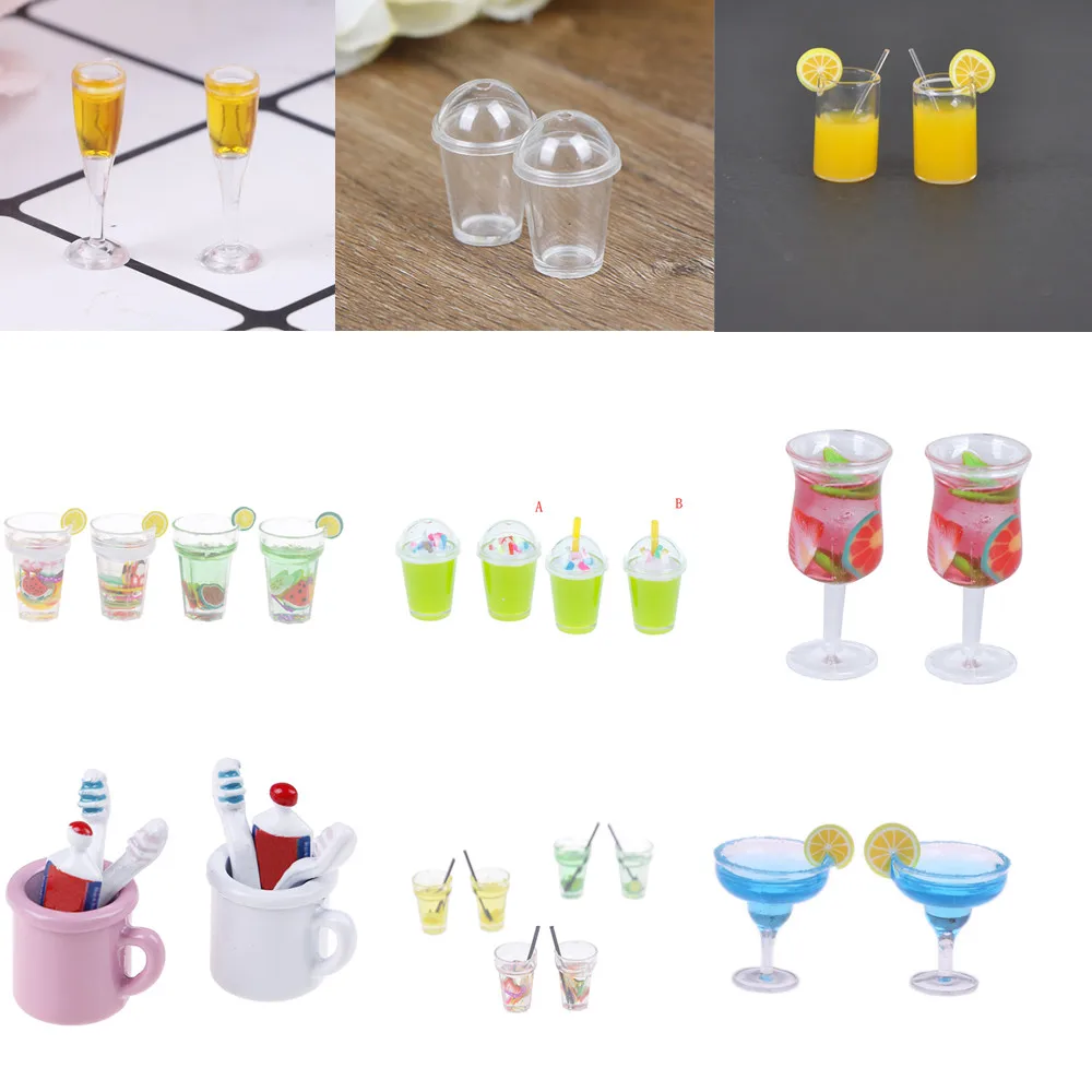 

Resin Dollhouse Mini Lemon Water Cup Miniature Dollhouse Accessories Dollhouse Mineral Water Bottles Beer Cups Toy Decoration