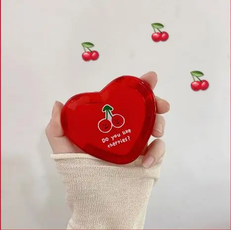 Горячая симпатичное Вишневое в форме сердца мини двухстороннее портативное маленькое зеркало с зеркалом для макияжа