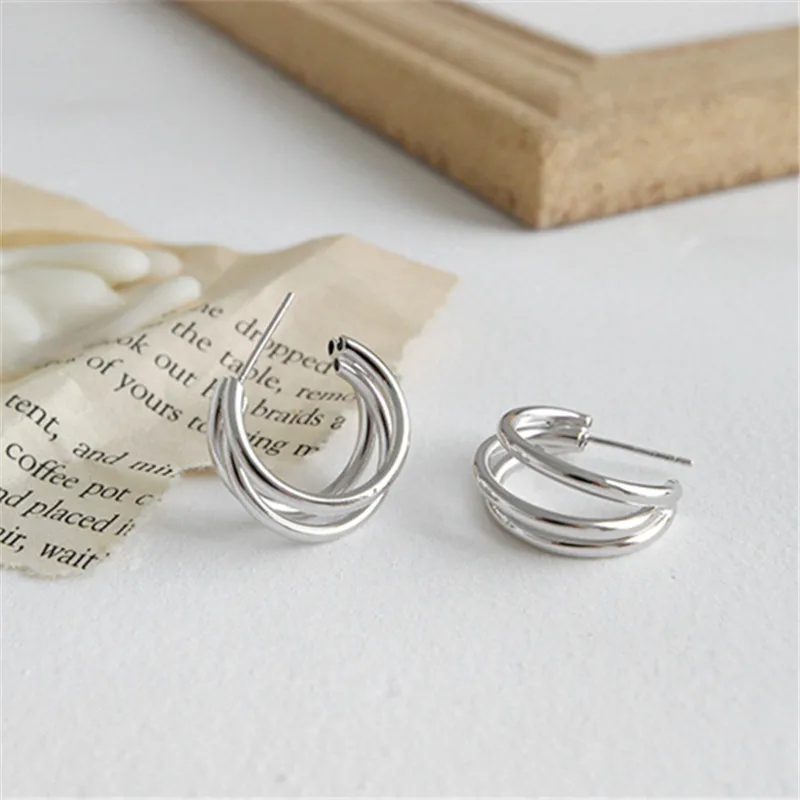 925 Sterling Silver Bohemian Simple Multi-layer Geometric Circle Stud Earrings Women Fashion Temperament Wedding Party Jewelry - Image 4