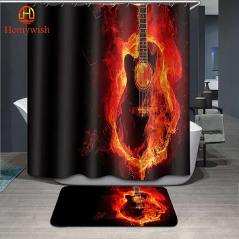 

Waterproof Polyester Fabric 3D Bath Curtain Music for Bathroom Curtain Guitar note Shower Curtain Long 180*180cm