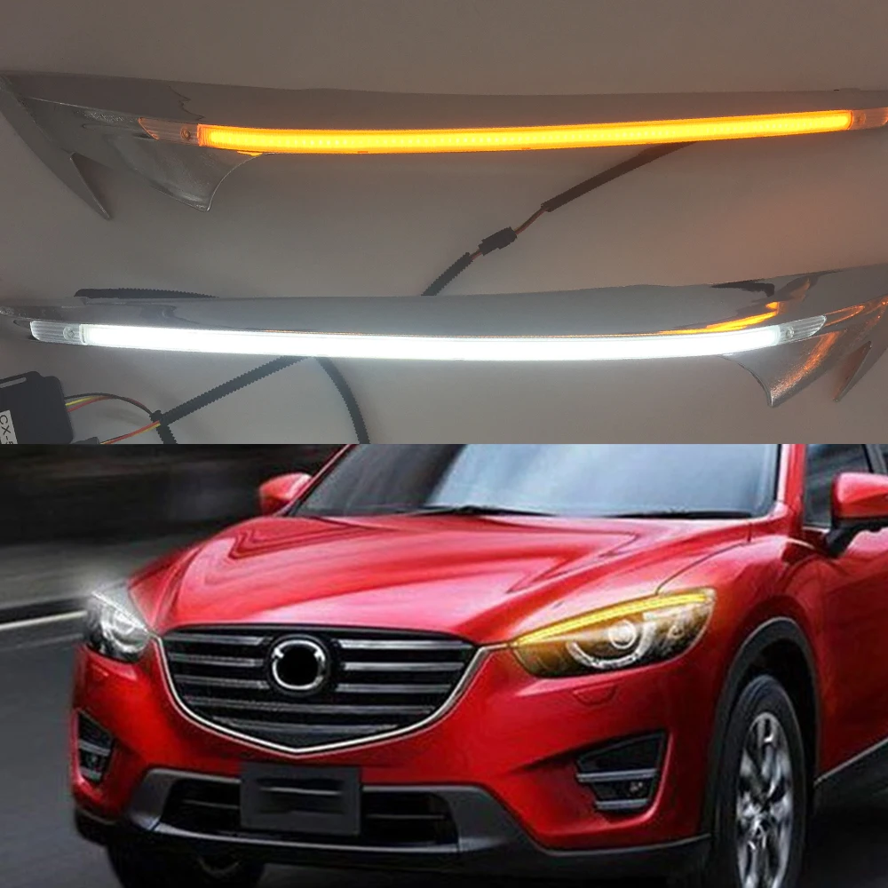 Car Headlight Eyebrow Decoration Yellow Turn Signal DRL For Mazda CX-5 CX5 2012 2013 2014 2015 2016 LED Daytime Running Light | Автомобили