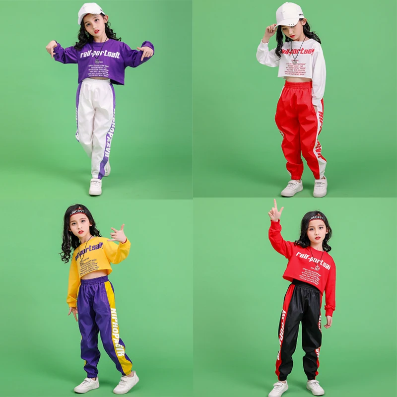 Jazz Dance Costumes Hip Hop Kids Long Sleeve Top Pants Girls Hiphop