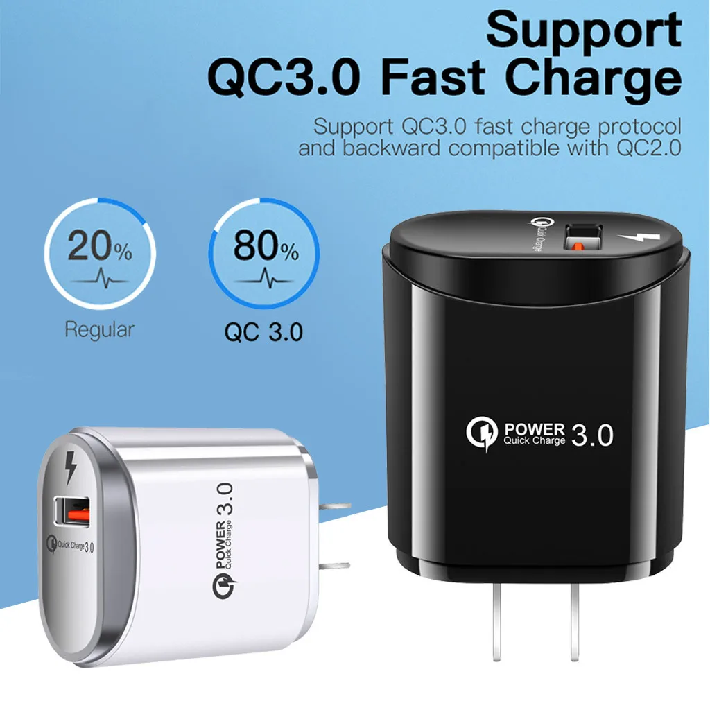

EU Plug QC3.0 USB Port Charger Fast Charge for iPhone for Samung US Plug Wall Adapter Mobile Universal Charging Phone
