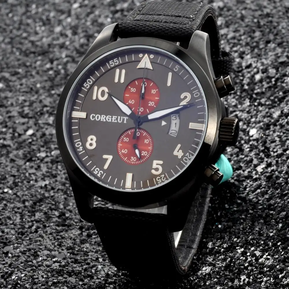 

Top brand Corgeut46mm Rose Gold Case aseptic dial fully automatic timing men's quartz watches date waterproof men's watches